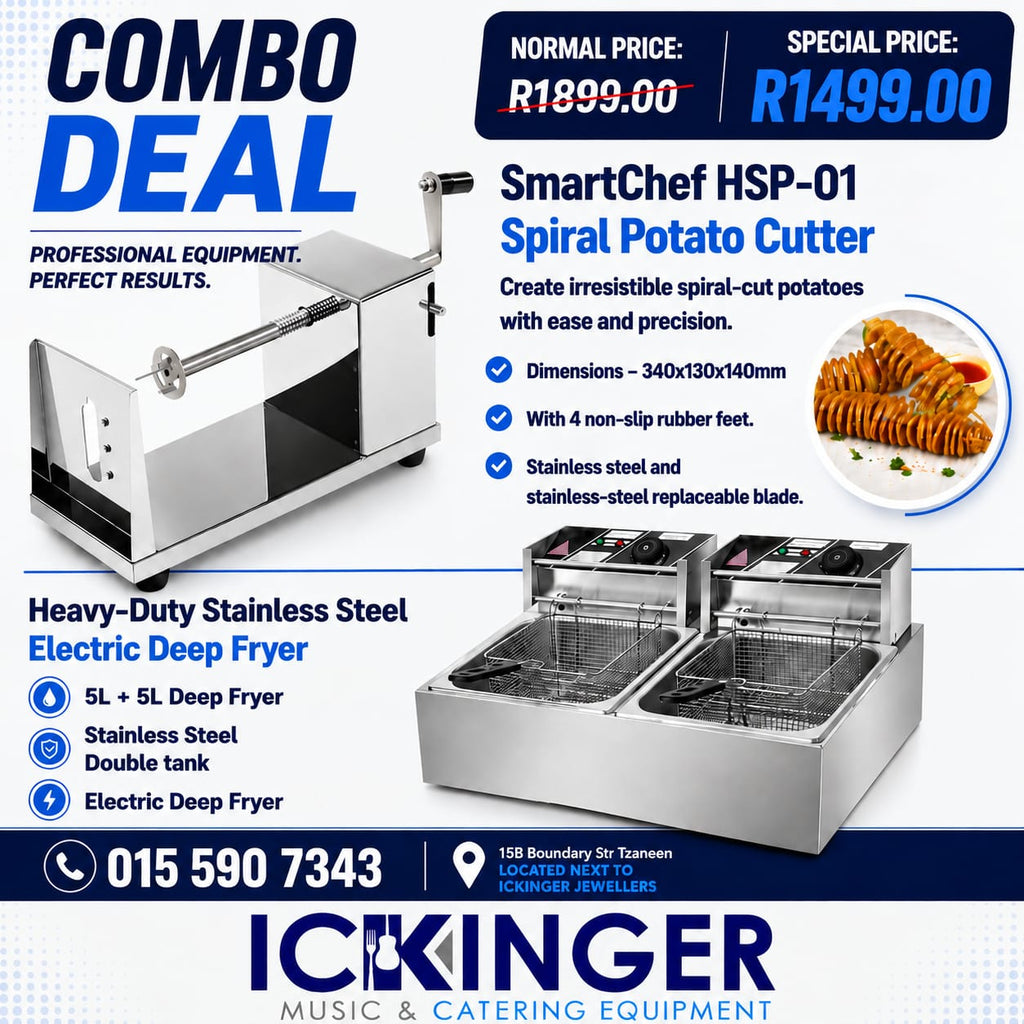 Spiral Potato Cutter and Double 5Lt Deep Fryer Combo.